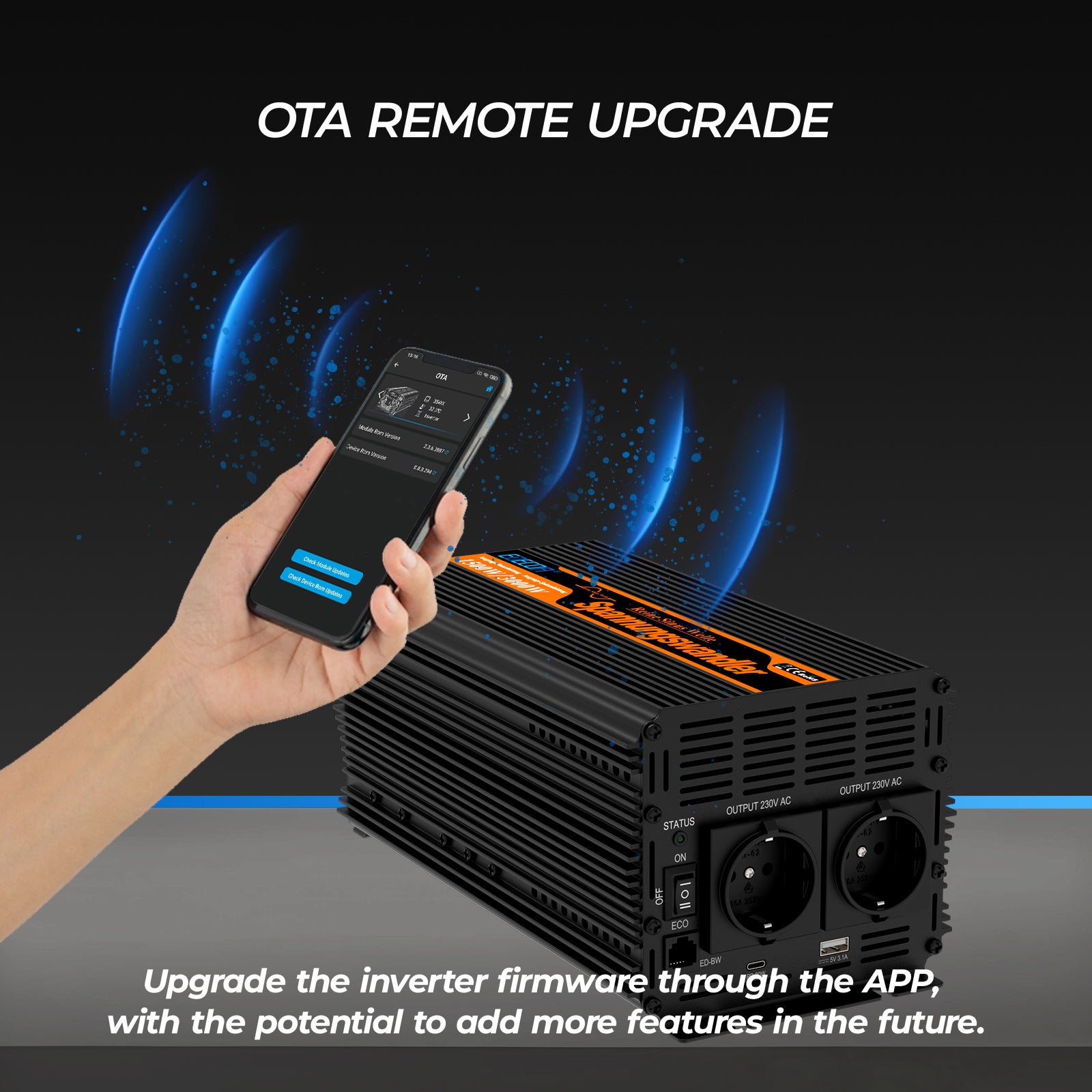 EDECOA 3500W DC 12V AC 220V 230V Pure Sine Wave Power Inverter Bluetooth-Compatible WiFi-Compatible