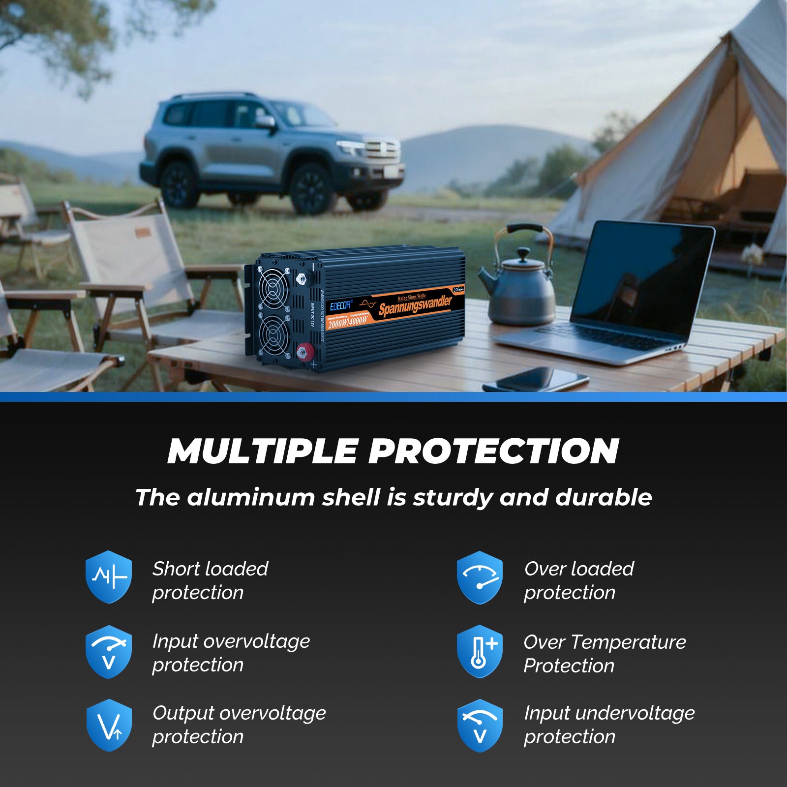 EDECOA 3500W DC 12V AC 220V 230V Pure Sine Wave Power Inverter Bluetooth-Compatible WiFi-Compatible