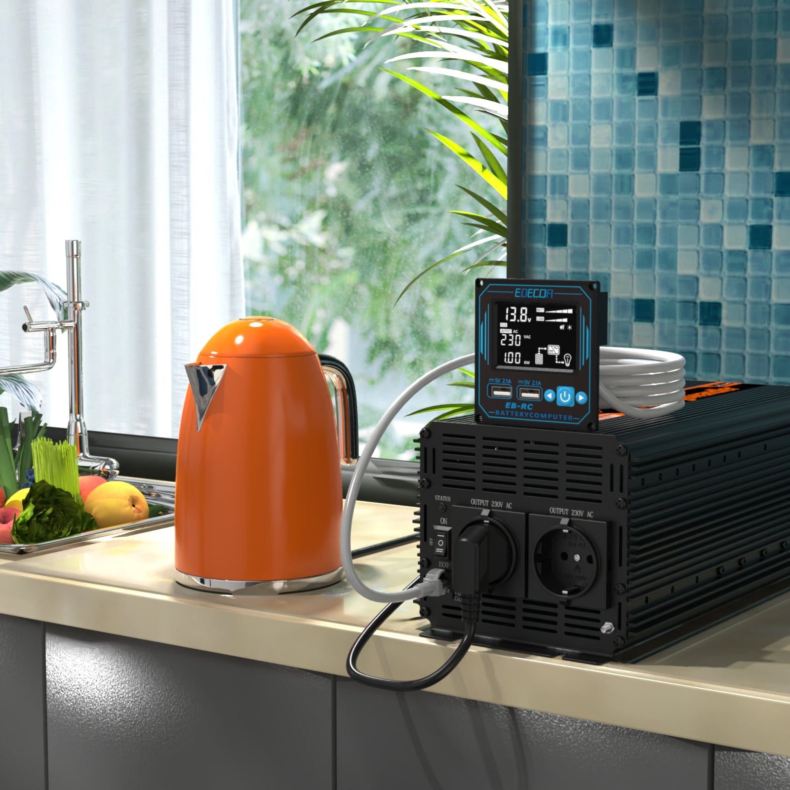 EDECOA 1000W/2000W DC 12V AC 220V 230V reiner Sinus-Wechselrichter