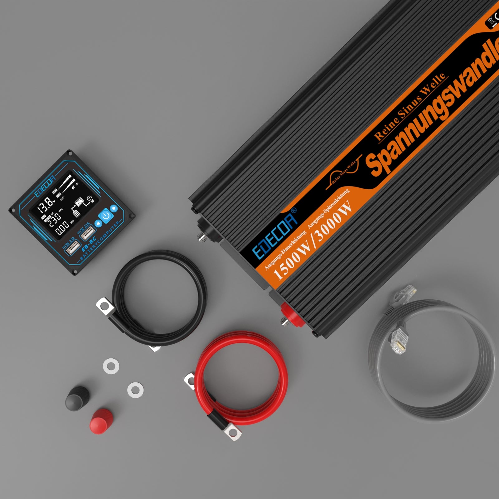 EDECOA 1000W/2000W DC 12V AC 220V 230V reiner Sinus-Wechselrichter