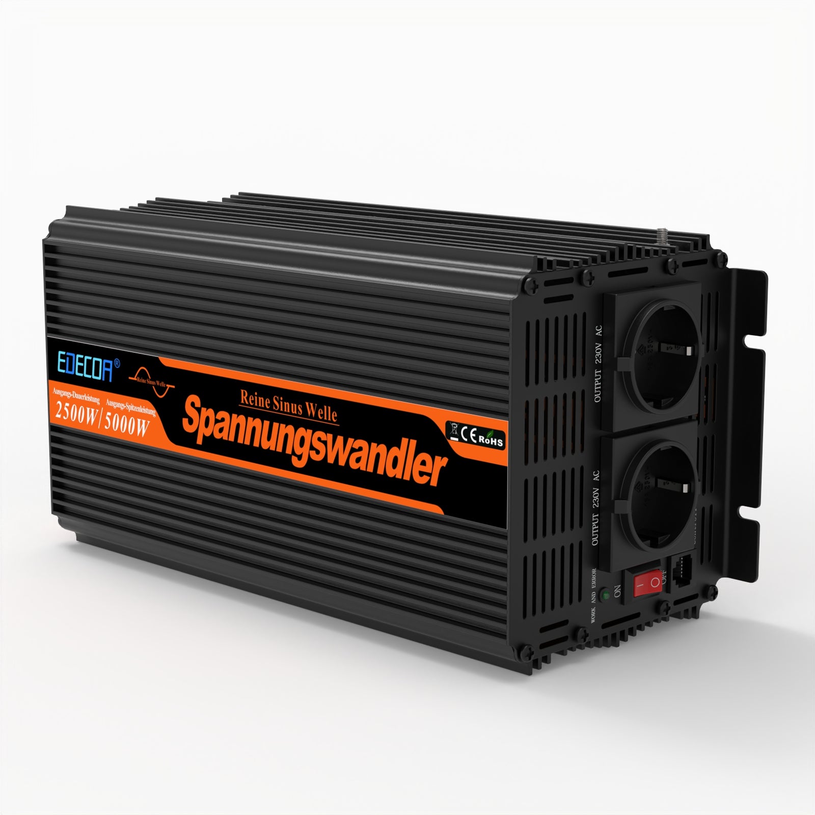 EDECOA 1000 W/2000 W DC 12 V AC 220 V 230 V onduleur à onde sinusoïdale pure