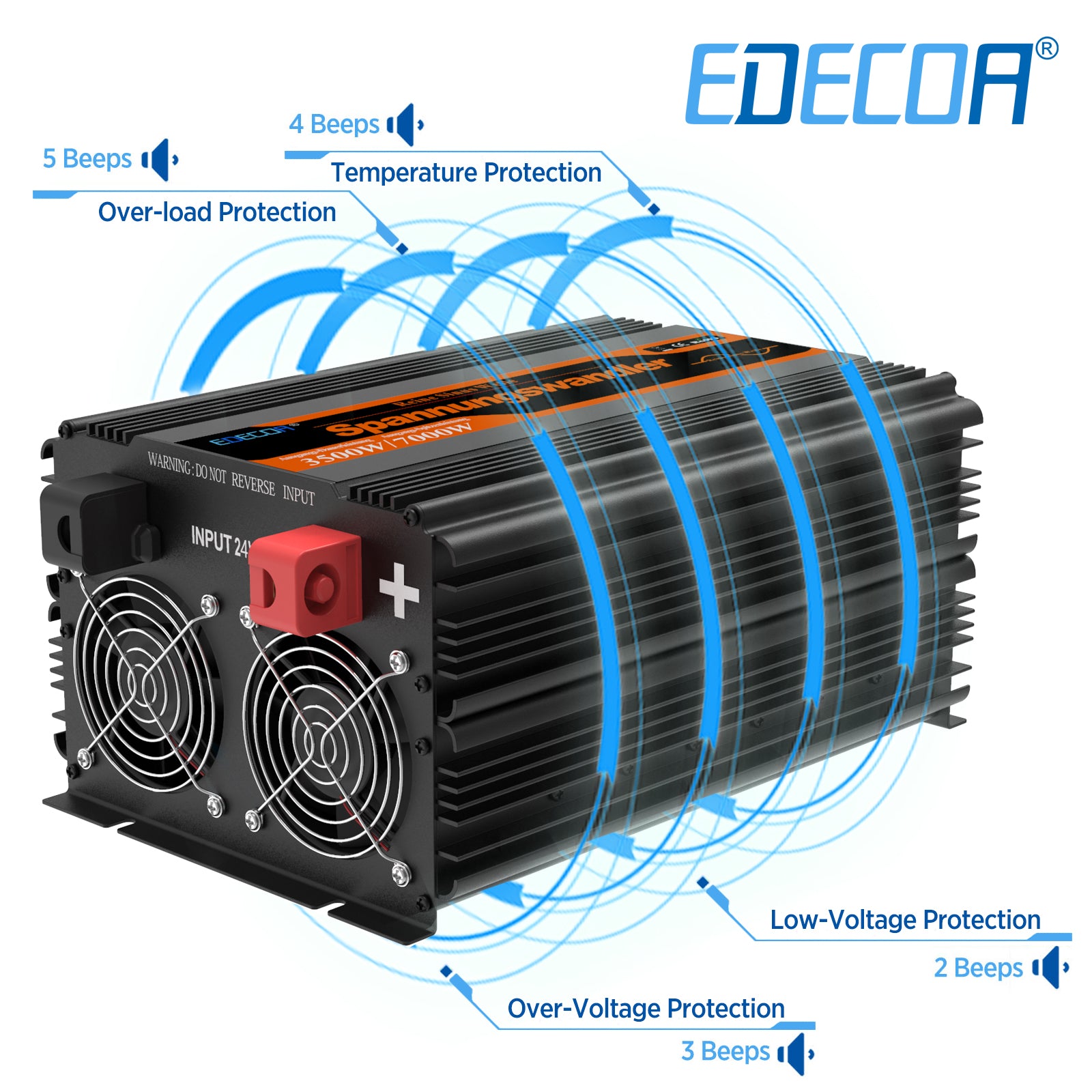EDECOA 3500 W DC 24 V à AC 220 V 230 V onduleur à onde sinusoïdale pure