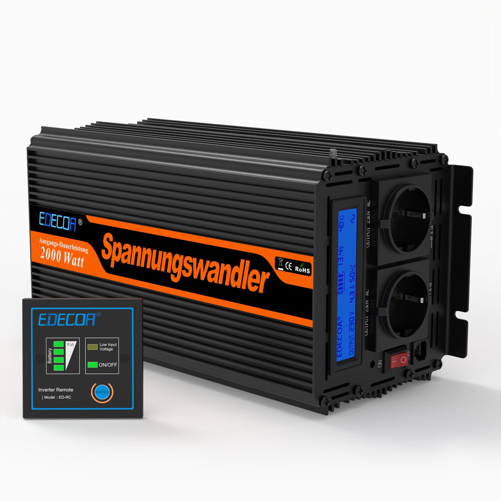EDECOA 2000 W/4000 W DC 12 V/24 V AC 220 V 230 V onduleur à onde sinusoïdale modifiée
