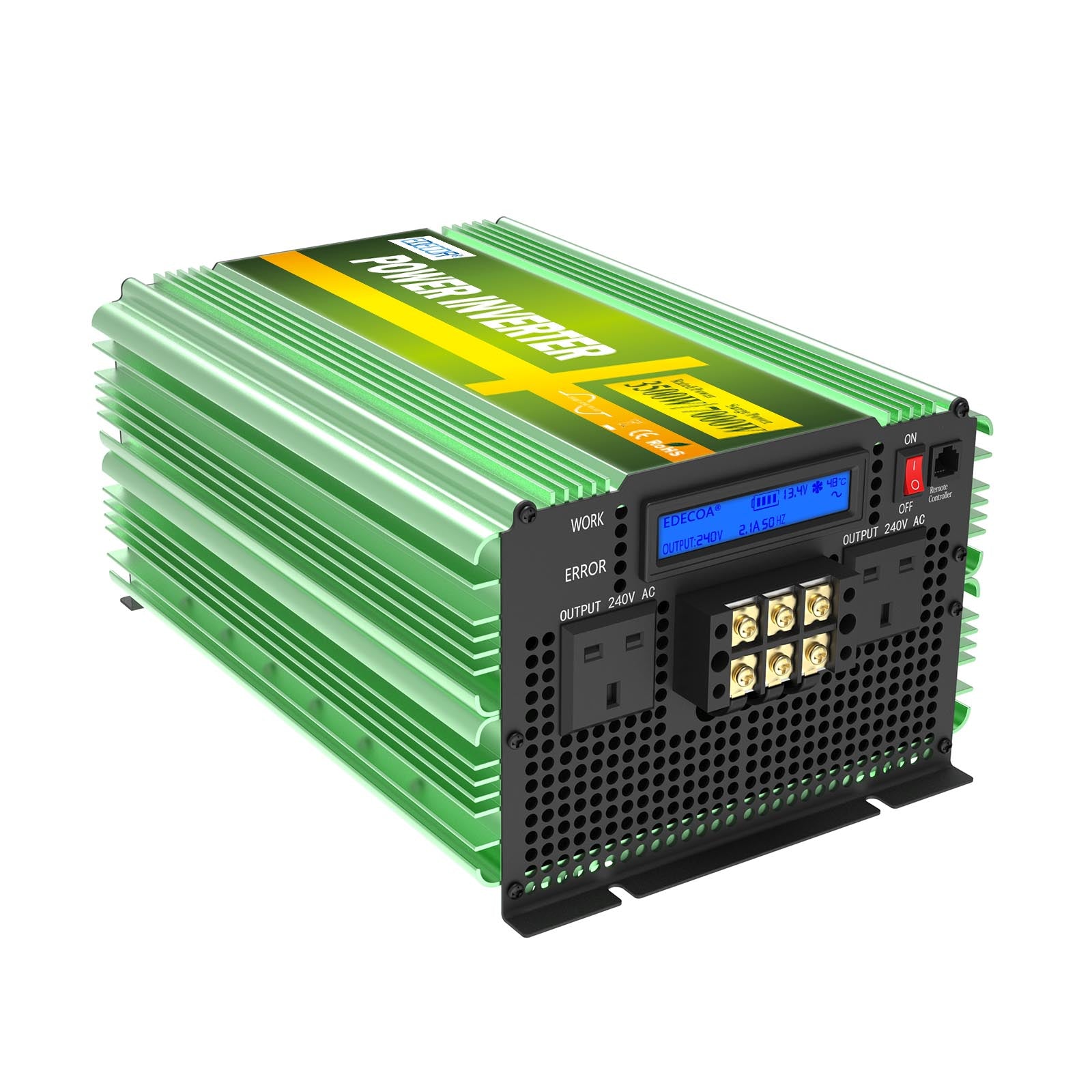 EDECOA 3500 W DC 12 V à AC 240 V onduleur à onde sinusoïdale pure prise britannique