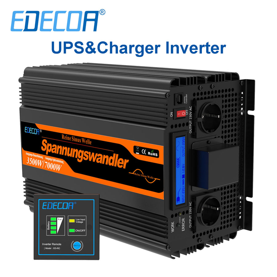 EDECOA Onduleur à onde sinusoïdale pure 12 V à 220 V 3500 W avec fonction UPS et chargeur