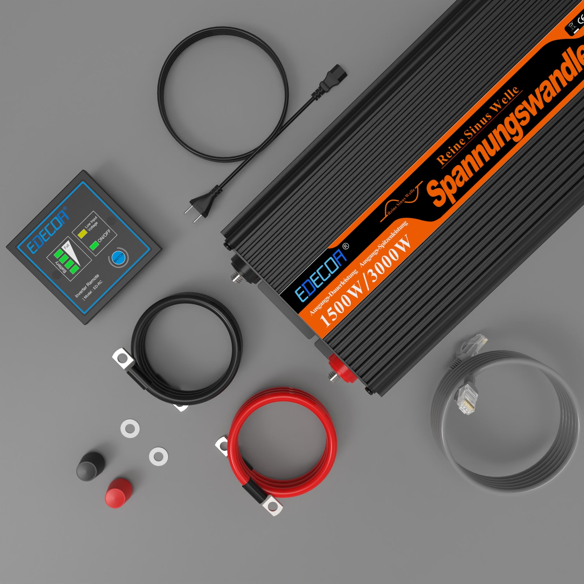 EDECOA Onduleur à onde sinusoïdale pure 12 V à 220 V 1500 W avec fonction UPS et chargeur