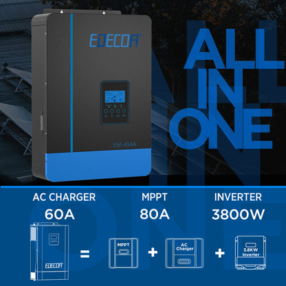 EDECOA Hybrid Solar Inverter 3800W 48V to 220V Pure Sine Wave