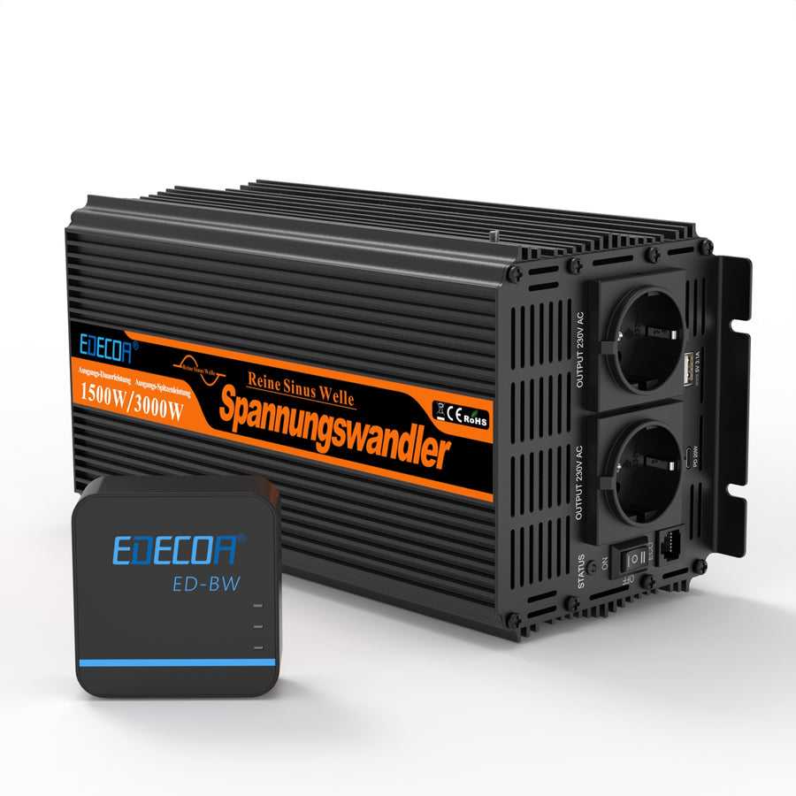 EDECOA 1000 W/2000 W DC 12 V AC 220 V 230 V onduleur à onde sinusoïdale pure