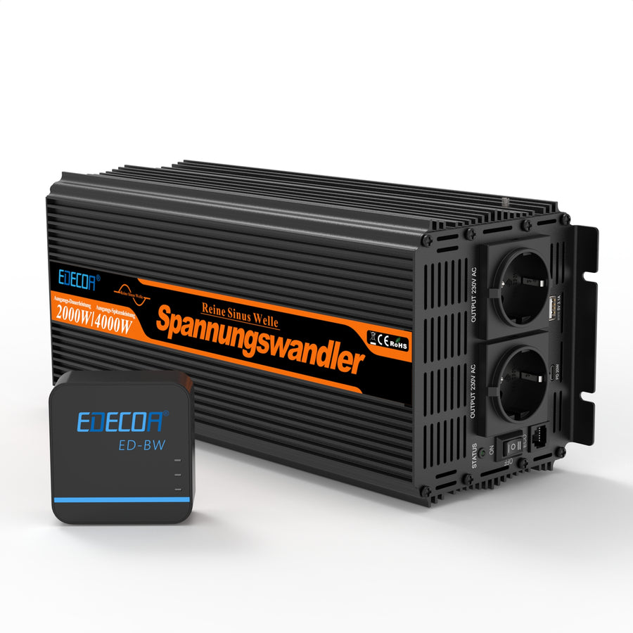 EDECOA 1000 W/2000 W DC 12 V AC 220 V 230 V onduleur à onde sinusoïdale pure