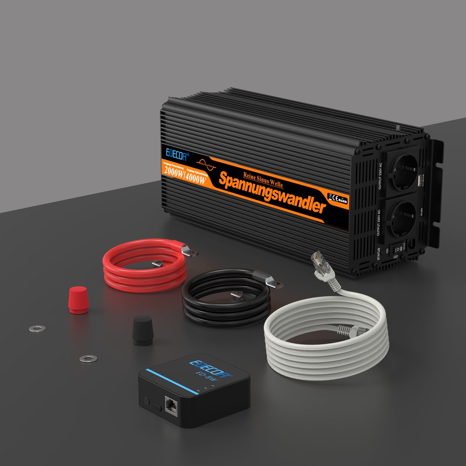 EDECOA 1000W/2000W DC 12V AC 220V 230V reiner Sinus-Wechselrichter
