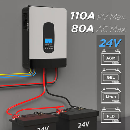 EDECOA Hybrid Solar Inverter 4000W 24V to 220V Pure Sine Wave MPPT 110A PV 55-450VDC