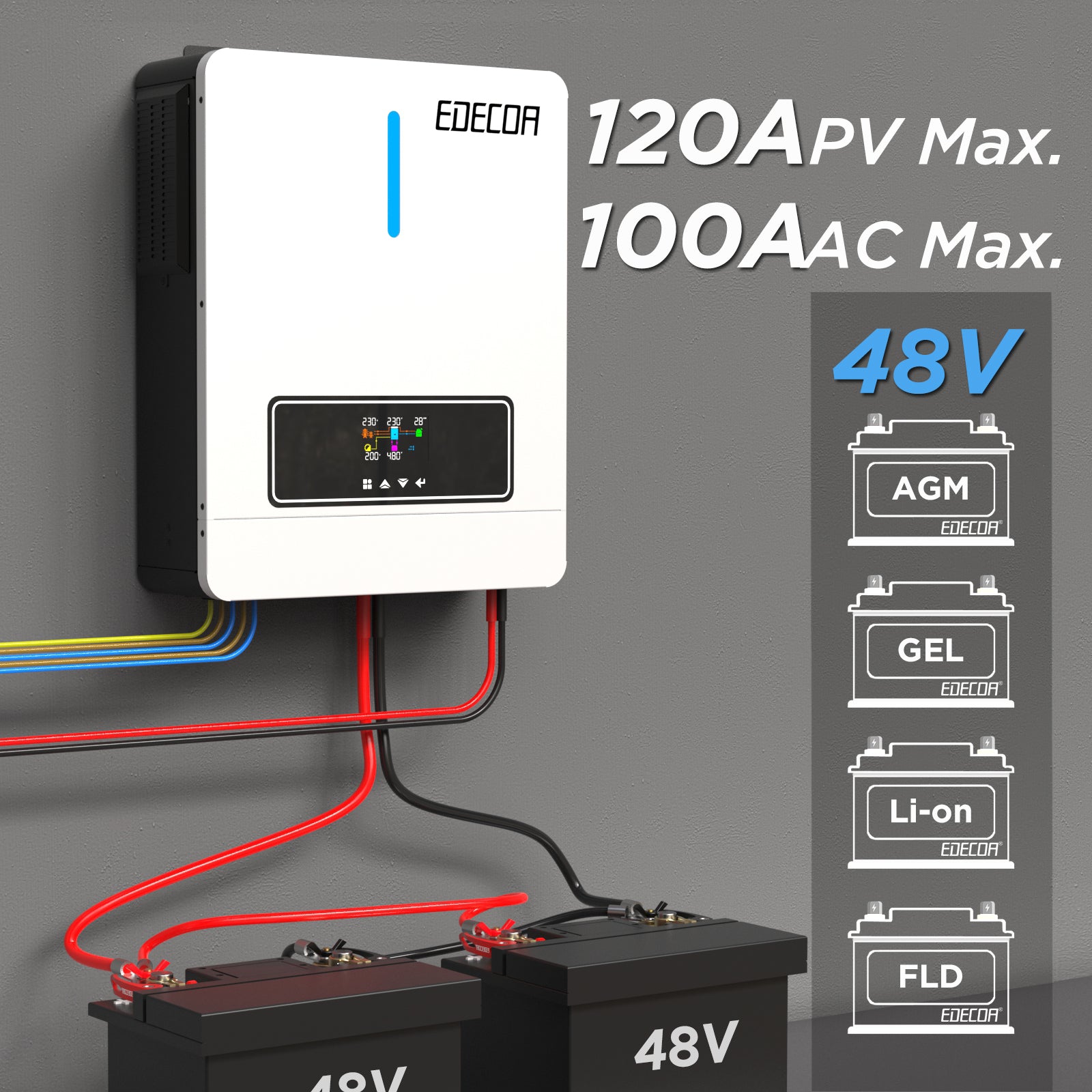 EDECOA Hybrid Solar Inverter 6200W 48V to 220V Pure Sine Wave MPPT 120A PV 60-500VDC