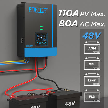 EDECOA Hybrid Solar Inverter 6200W 48V to 220V Pure Sine Wave MPPT 110A PV 55-430VDC