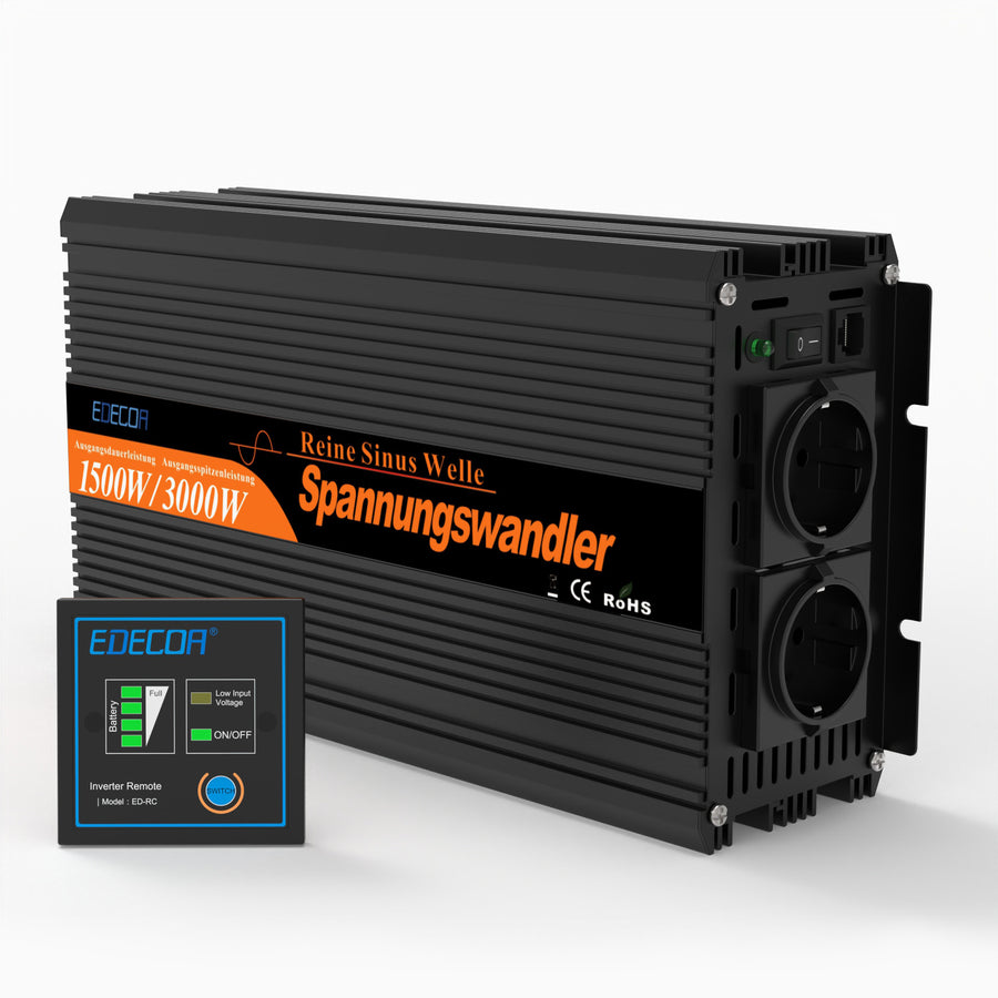 EDECOA 1500 W/3000 W DC 12 V/24 V AC 220 V 230 V onduleur à onde sinusoïdale pure