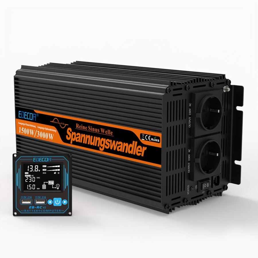 EDECOA 1000 W/2000 W DC 12 V AC 220 V 230 V onduleur à onde sinusoïdale pure