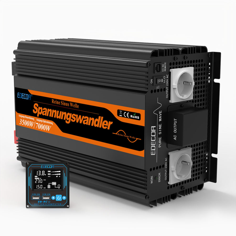 EDECOA 1000 W/2000 W DC 12 V AC 220 V 230 V onduleur à onde sinusoïdale pure