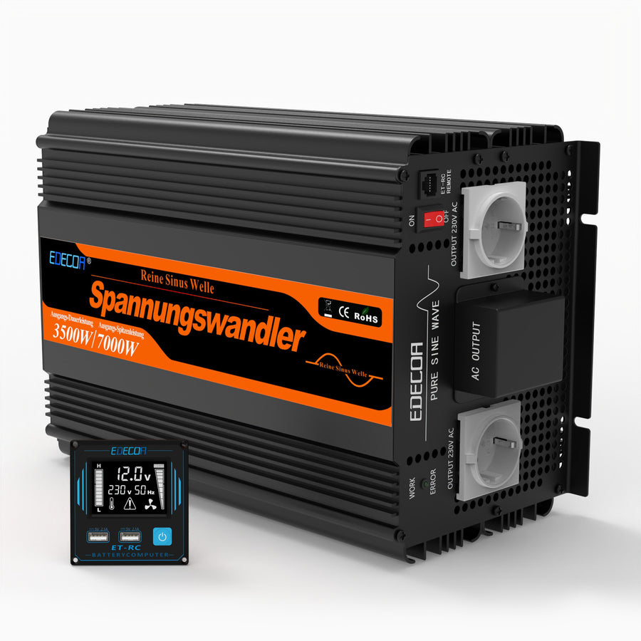 EDECOA 1000 W/2000 W DC 12 V AC 220 V 230 V onduleur à onde sinusoïdale pure