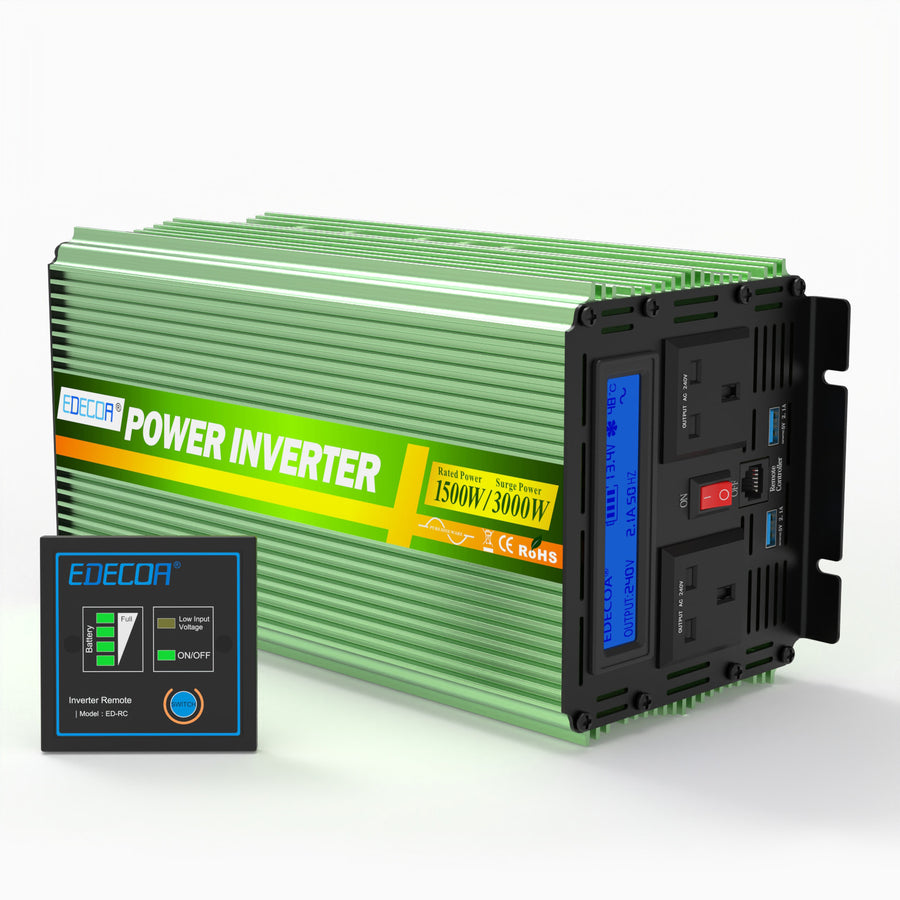 EDECOA 1500 W DC 12 V à AC 240 V onduleur à onde sinusoïdale pure prise britannique