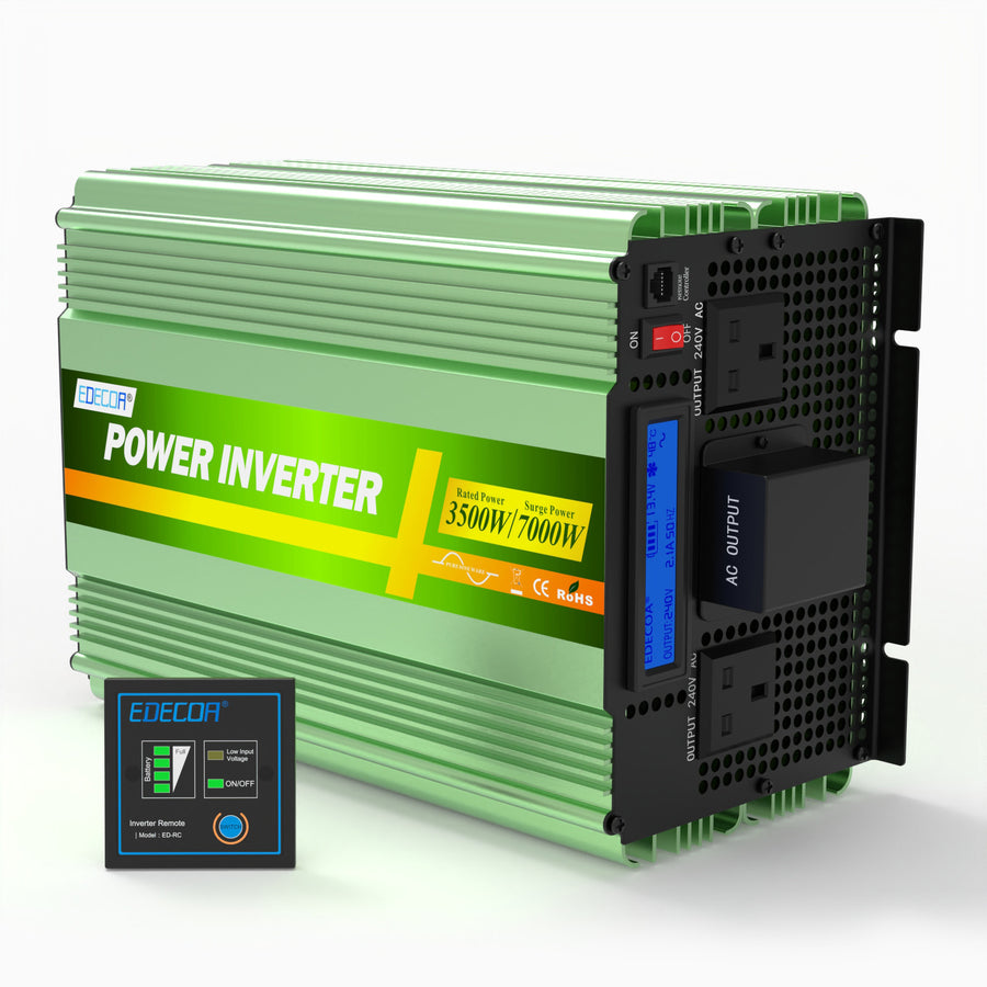 EDECOA 3500 W DC 12 V à AC 240 V onduleur à onde sinusoïdale pure prise britannique