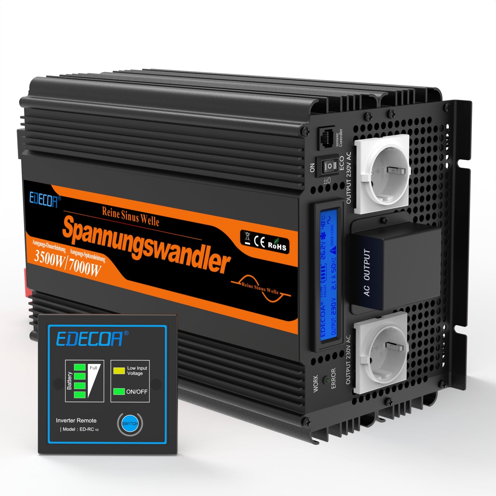 EDECOA 3500W DC 24V to AC 220V 230V pure sine wave power inverter