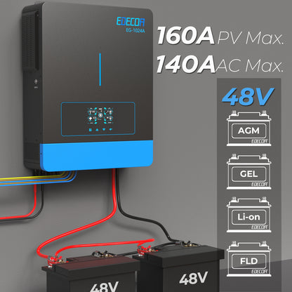 EDECOA Hybrid Solar Inverter 10200W 48V to 220V Pure Sine Wave MPPT 160A PV 90-450VDC