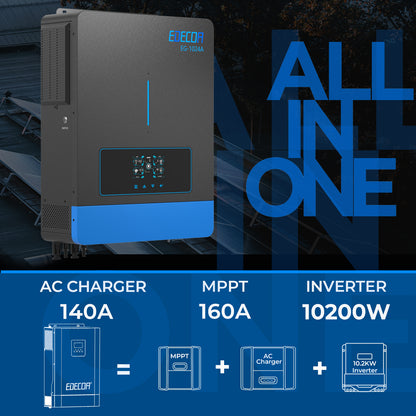 EDECOA Hybrid Solar Inverter 10200W 48V to 220V Pure Sine Wave MPPT 160A PV 90-450VDC