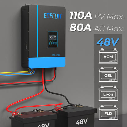 EDECOA Hybrid Solar Inverter 6200W 48V to 220V Pure Sine Wave MPPT 110A PV 55-450VDC