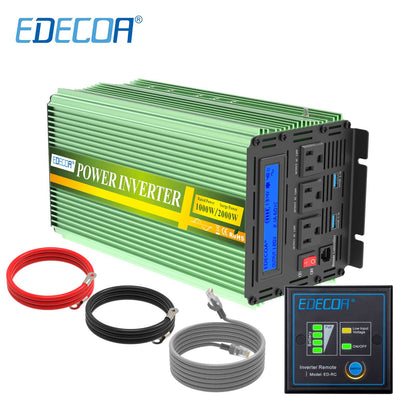EDECOA 1000W/2000W DC 12V AC 110V 120V 60hz onduleur à onde sinusoïdale pure