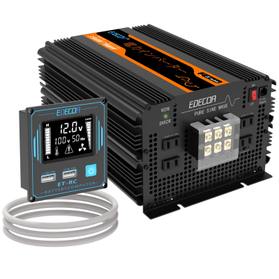 EDECOA® 3500W 12V 100V Pure Sine Wave Power Inverter with ET-RC SineMate™ 4 Serial