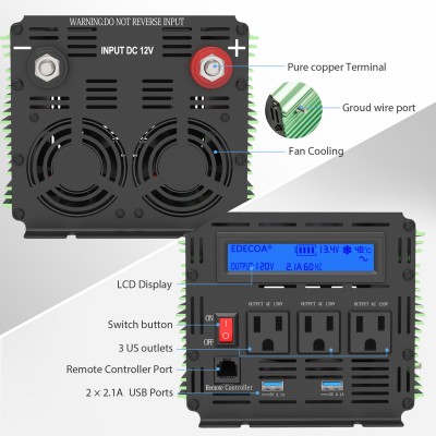 1000W-LCD-Power-Inverter-12V-120V-Pure-Sine-Wave-2x-USB-and-remote-controller-Green-4-400x400
