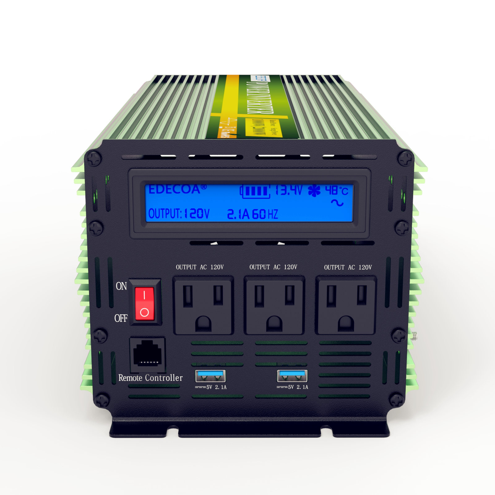 EDECOA-1000W-LCD-Power-Inverter-12V-120V-Pure-Sine-Wave-2x-USB-and-remote-controller-Green-V3-4