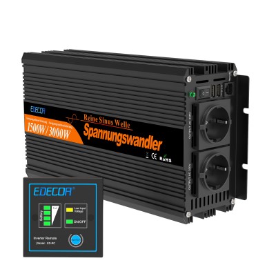 EDECOA® 1500W Pure Sine Wave Power Inverter 12V 230V ED-RC remote Sincore™ 3 Serial
