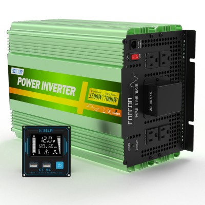 EDECOA® 3500W Pure Sine Wave Power Inverter 12V to 120V  with ET-RC remote SineMate™ 4 Serial