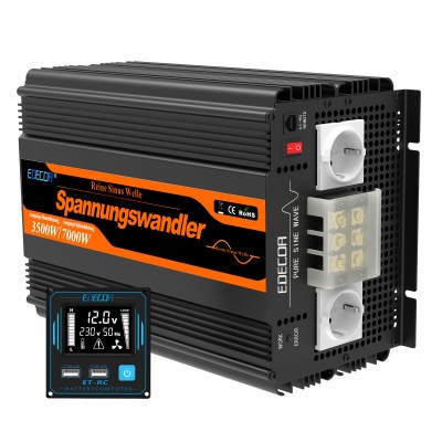 EDECOA® 3500W 12V 230V Pure Sine Wave Power Inverter with ET-RC SineMate™ 4 Serial